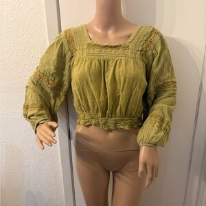 American EagleBohemian Square-Neck Peasant Top in Green